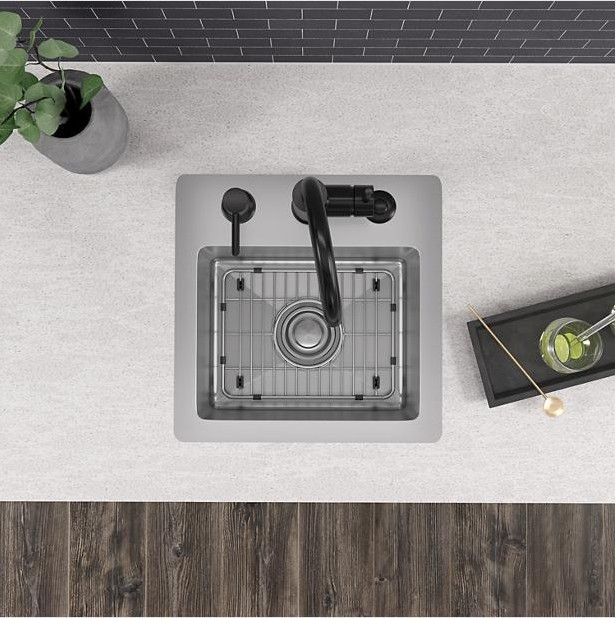 Elkay Crosstown® Polished Satin 15" 3-Hole Single Bowl Dual Mount Bar Sink Kit-3