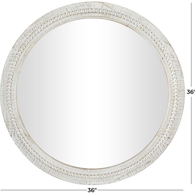 Deco Marche Distressed White Beaded Wall Mirror-3