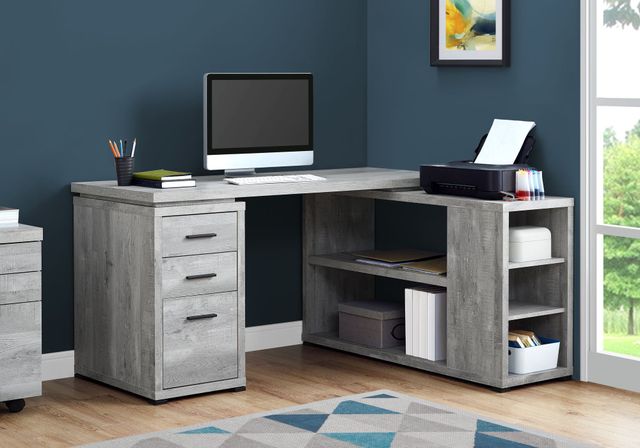 Monarch Specialties Inc. Grey Reclaimed Wood L Shaped Corner Desk-1
