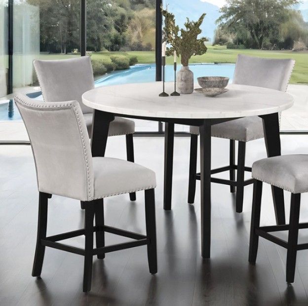 Furniture of America® Sabro 5-Piece White Round Counter Table Set with Black Base-0