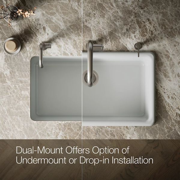 KOHLER® Iron/Tones® Ice Gray 33" Top/Undermount Single-Bowl Kitchen Sink-4