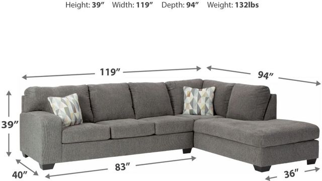 Benchcraft® Dalhart 2-Piece Charcoal Right-Arm Facing Sofa Sectional and Chaise-3