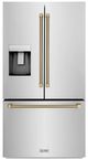 ZLINE Autograph Edition 36" 28.9 Cu. Ft. Stainless Steel Standard-Depth French Door Fingerprint-Resistant Refrigerator with External Water Dispenser and Dual Ice Maker in Champagne Bronze Helix Handles-0