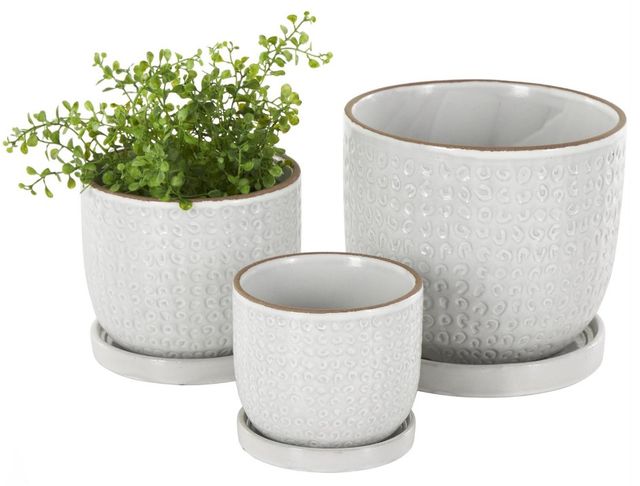 Deco Marche 3-Piece White Circle Patterned Planter Set-0