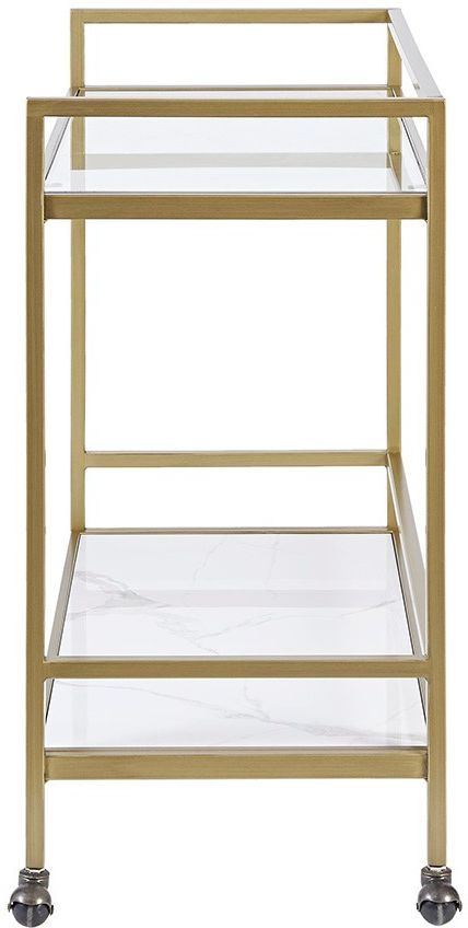 Olliix by Martha Stewart Antique Gold Lionel Two Tier Bar Cart on Wheels-2