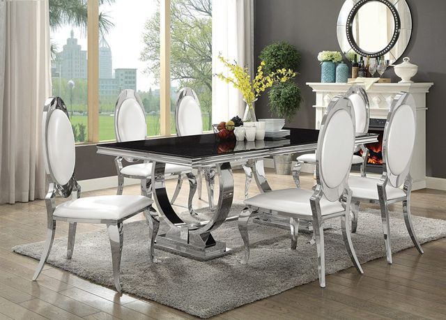 Coaster® Antonie Brown Marble Dining Table with Chrome Base-1