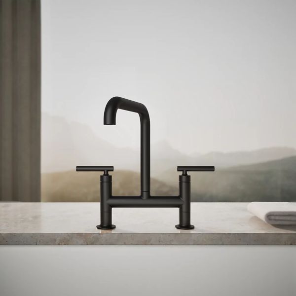 KOHLER® Purist® Matte Black 2-Hole Bridge Kitchen Sink Faucet-3