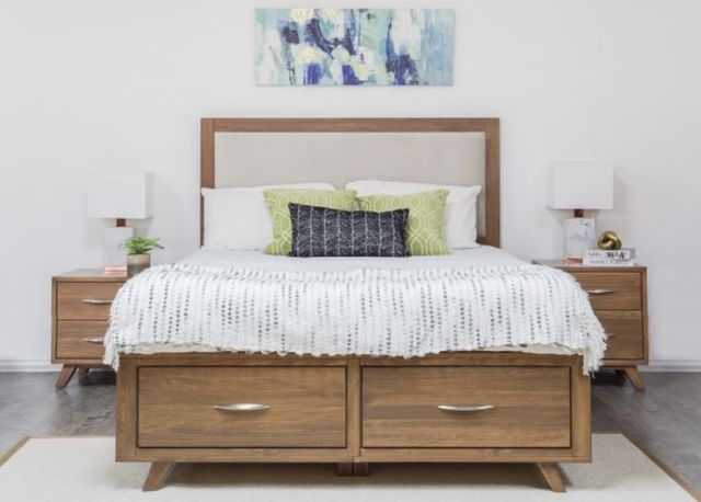 Mako Wood Furniture Brandon Beige/Brown Queen Upholstered Storage Panel Bed-1