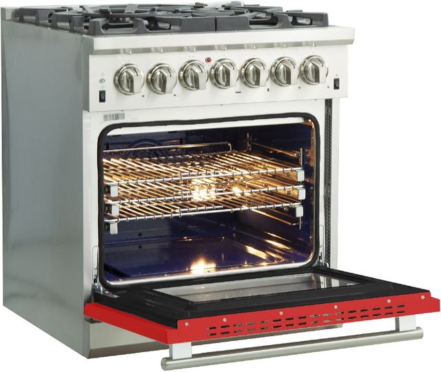 FORNO® Capriasca 30" Stainless Steel Pro Style Dual Fuel Range with Red Door-3