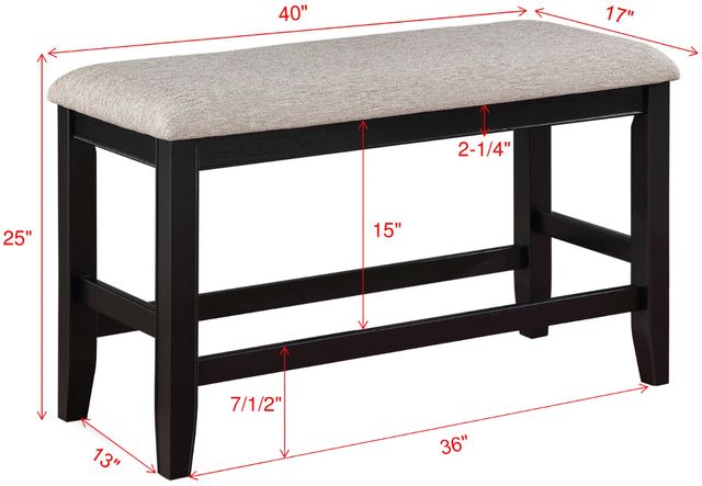Crown Mark Fulton Black/Light Gray Counter Height Dining Bench-2