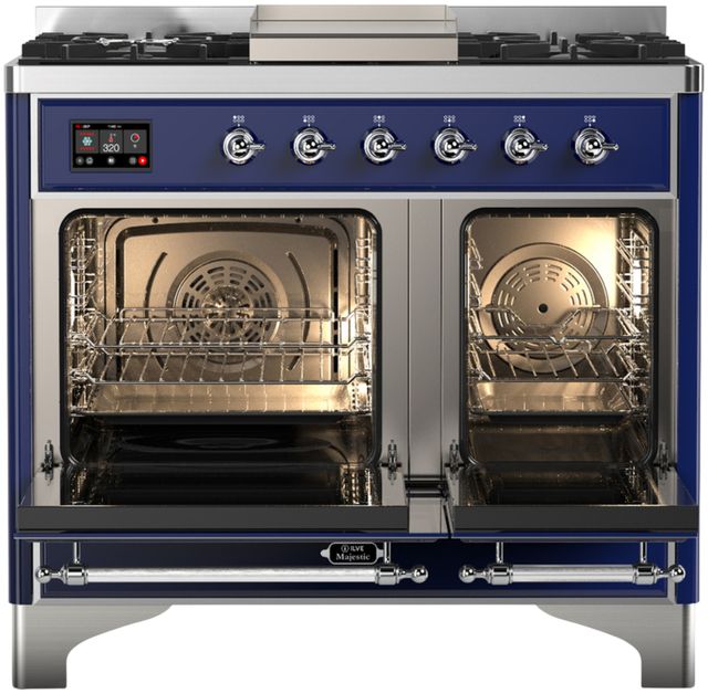 Ilve® Majestic III 40" Midnight Blue Pro Style Dual Fuel Natural Gas Range with Solid Door and Chrome Trim-1