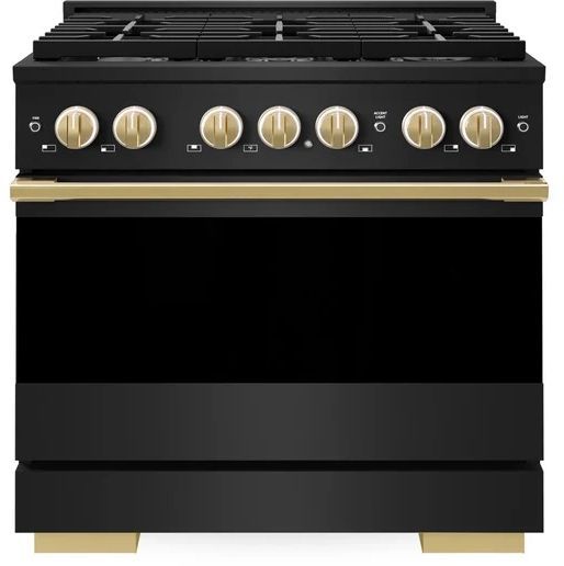 ZLINE Marino 36" Black Stainless Steel Pro Style Gas Range with Polished Gold Accents-0