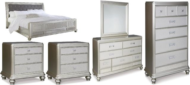 Signature Design by Ashley® Coralayne 6-Piece Silver California King Sleigh Bed Set-0