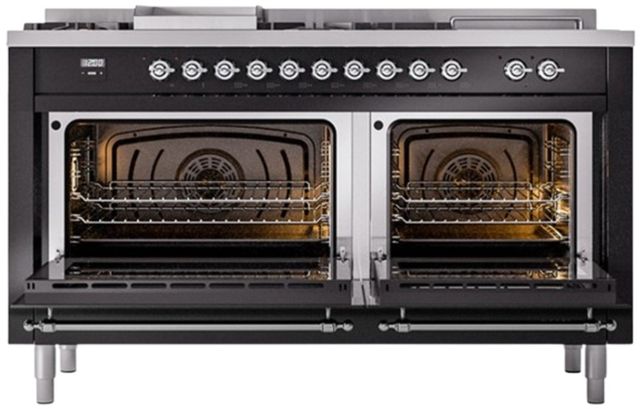 Ilve® Nostalgie II Series 60" Glossy Black Pro Style Dual Fuel Range-1