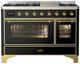 Ilve® Majestic III 48" Glossy Black Pro Style Dual Fuel Liquid Propane Range with Triple Glass Door and Brass Trim-0