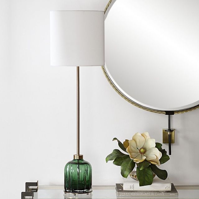 Uttermost® Lois Antique Brass/Emerald Buffet Lamp-1
