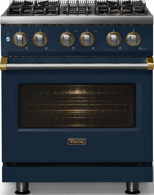 Viking® 5 Series 30" Slate Blue Pro Style Dual Fuel (NG) Range with Brushed Brass Trim-2