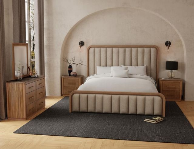 International Furniture Direct Mezquite Light Gray/Natural Upholstered Queen Panel Bed-1