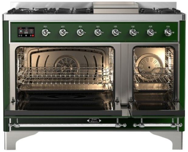 Ilve® Majestic III 48" Emerald Green Pro Style Dual Fuel Natural Gas Range with Solid Door and Chrome Trim-1
