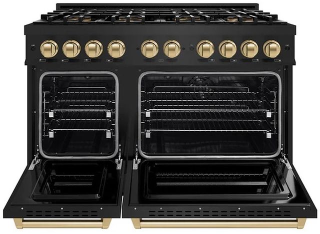 ZLINE Autograph Edition 48" 6.7 cu. ft. Dual Fuel Range with 8 Burner DuoPro™ Cooktop and Dual Ovens in Black Stainless Steel and Champagne Bronze Accents -1