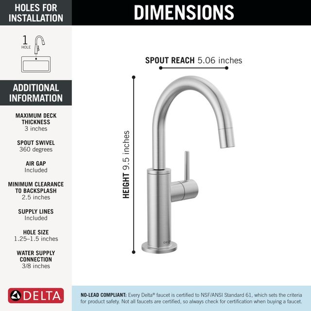 Delta Other Lumicoat® Arctic Stainless Contemporary Round Beverage Faucet-2