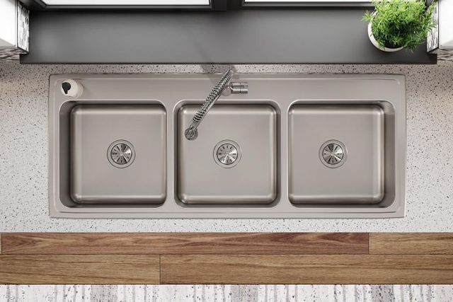 Elkay Lustertone® Classic Lustrous Satin 54" x 22" x 10-1/8" 1-Hole Triple Bowl Drop-In Sink-3