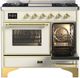 Ilve® Majestic III 40" Antique White Pro Style Dual Fuel Liquid Propane Range with Triple Glass Door and Brass Trim-2