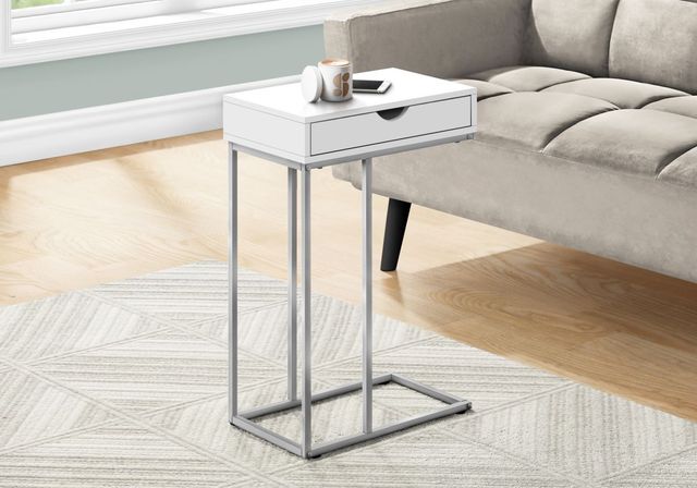 Monarch Specialties Inc. White 25"H Drawer C Table with Silver Metal Base-1
