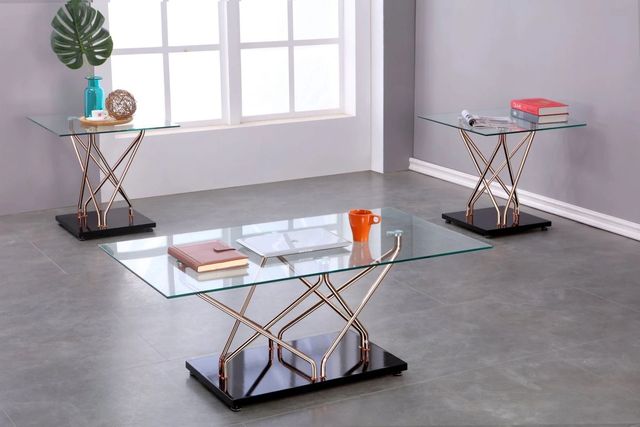 Brassex Inc. 3-Piece Black/Rose Gold Coffee Table Set-1