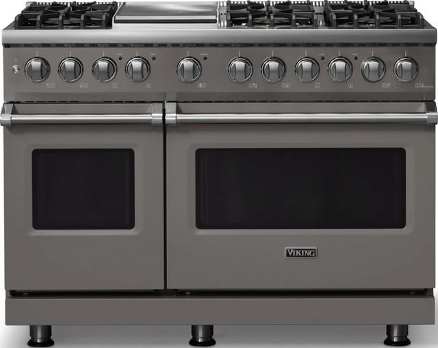 Viking® 5 Series 48" Damascus Gray Pro Style Dual Fuel (NG) Range with Polished Chrome Trim-0