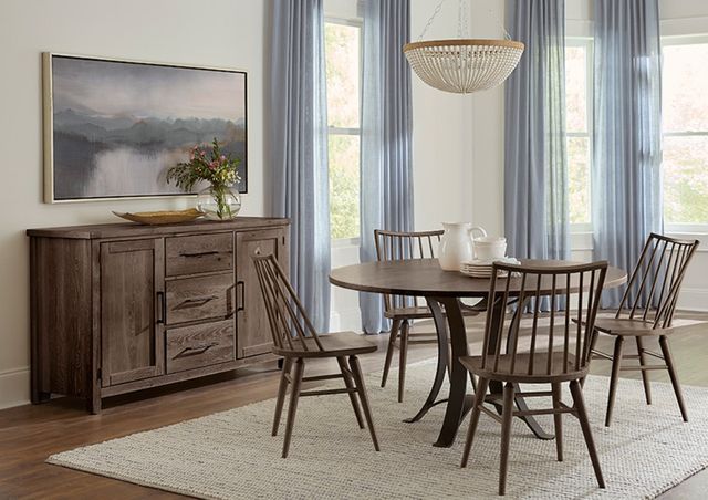 Artisan & Post by Vaughan-Bassett Dovetail Aged Gray 48" Round Dining Table with Black Base-1