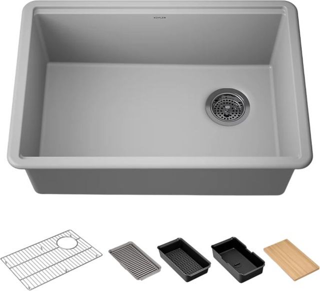 KOHLER® Billings® Matte Gray 27" Undermount Single-Bowl Workstation Kitchen Sink-0