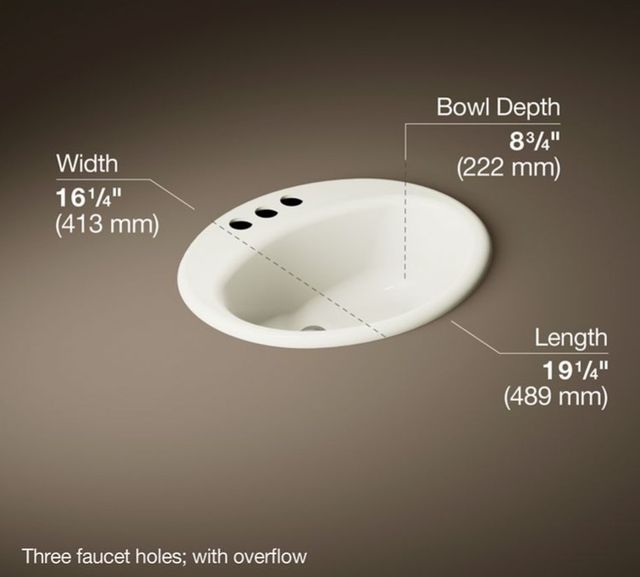 Kohler Farmington® Biscuit 19.25" Centerset Oval Drop-In Bathroom Sink-3