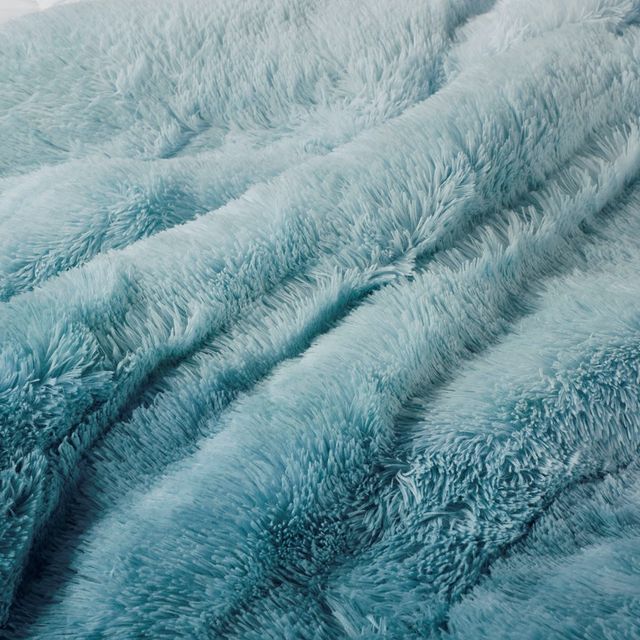 Olliix by Cosmo Living Cleo Teal Twin/Twin XL Ombre Shaggy Fur Comforter Set-4