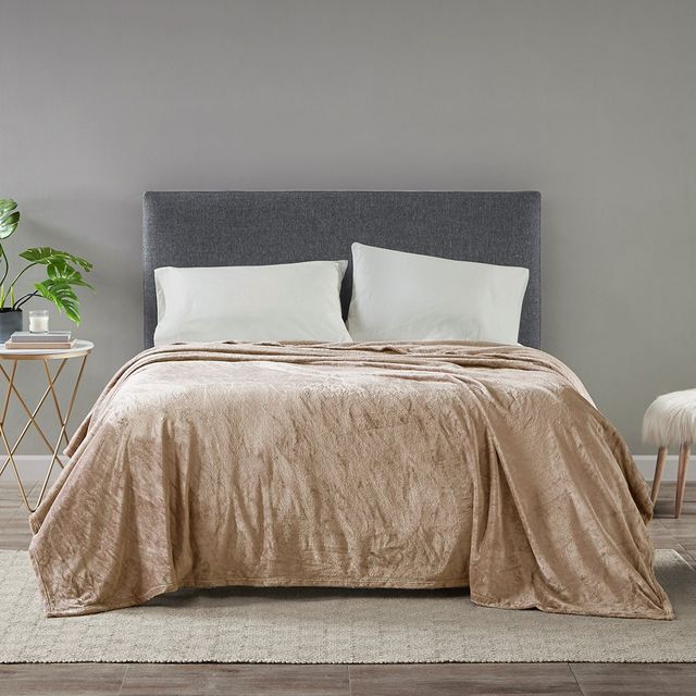 Olliix by Madison Park Microlight Brown Full/Queen Blanket-1