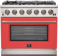 FORNO® Capriasca 36" Stainless Steel Pro Style Gas Range with Red Door