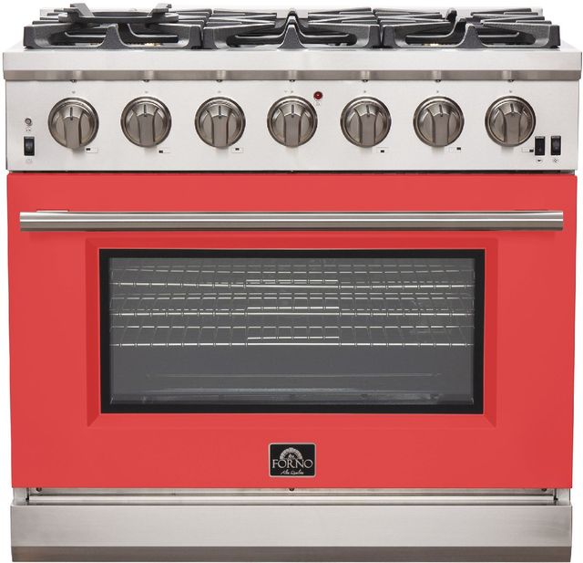 FORNO® Capriasca 36" Stainless Steel Pro Style Gas Range with Red Door-0