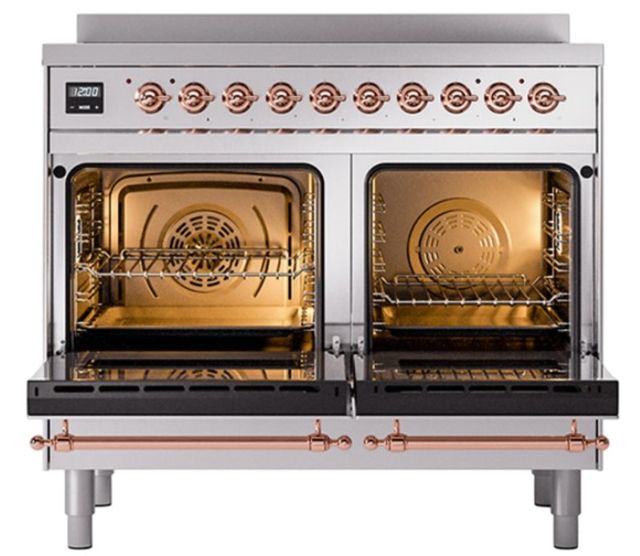 Ilve® Nostalgie II Noblesse 40'' Stainless Steel Pro Style Induction Range with Copper Trim-1