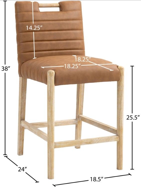 Meridian Furniture Aimee Cognac/Natural Leather Counter Stool-2