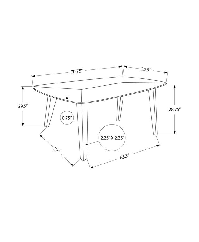 Monarch Specialties Inc. Light Walnut 72" Rectangular Dining Table-2