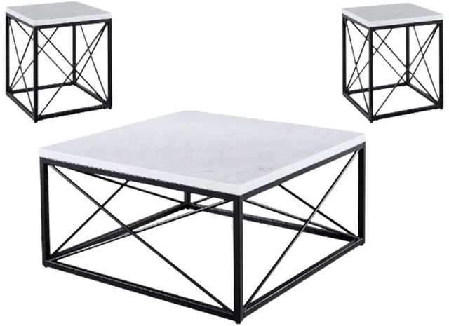 Steve Silver Co. Skyler 3-Piece White Occasional Table with Black Base Set-0