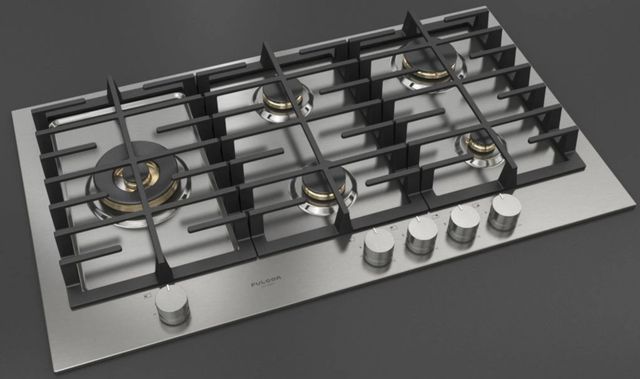 Fulgor Milano Matteo 400 Series 36" Brushed Stainless Steel Gas Cooktop with Polished Brass Burners-1