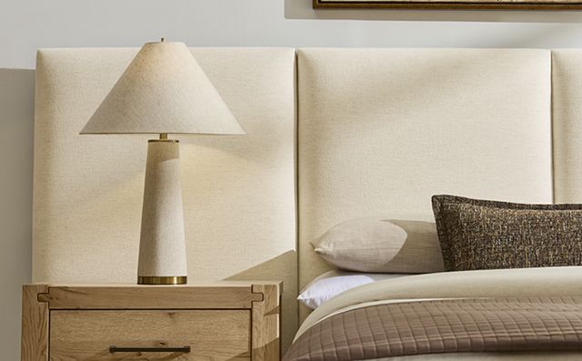 Artisan & Post by Vaughan-Bassett Joinery Ivory Cream/Natural Oak Queen Upholstered Wall Panel Bed-3