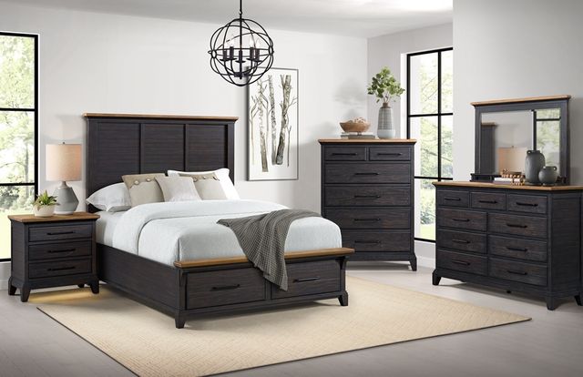 Elements International Montrose Brown/Espresso Queen Panel Storage Bed-1