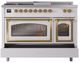 Ilve® Nostalgie II Noblesse 48'' White Pro Style Dual Fuel Range with Brass Trim-3
