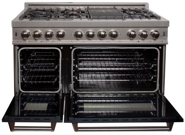 ZLINE 48" Satin Stainless Steel Pro Style Dual Fuel Range with Black Matte Door-1