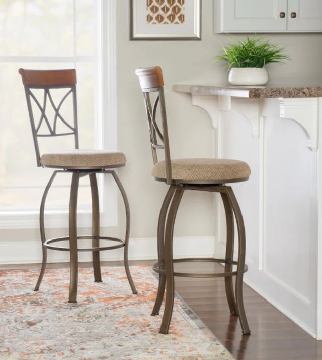 Powell® Hamilton Beige/Matte Pewter Swivel Bar Stool-1