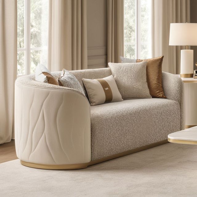 Michael Amini® Gineverra Biscotti/Ivory Gold Bouclé Loveseat-1