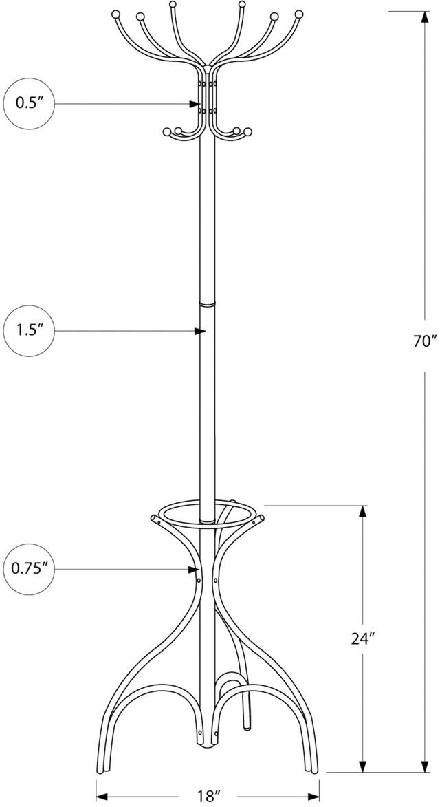 Monarch Specialties Inc. 70" Black Metal Coat Rack-2