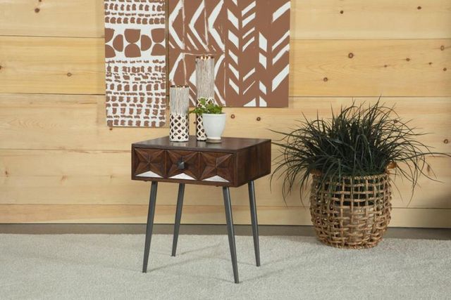 Coaster® Ezra Dark Coffee Brown Accent Table with Gunmetal Tapered LegsTable-1